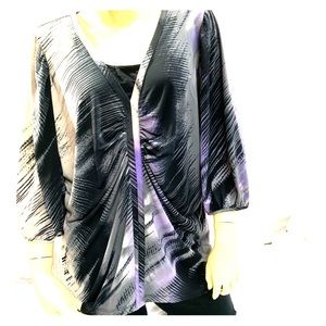 WORTHINGTON 3X Lavender Gray Tan Black 3/4 Sleeve